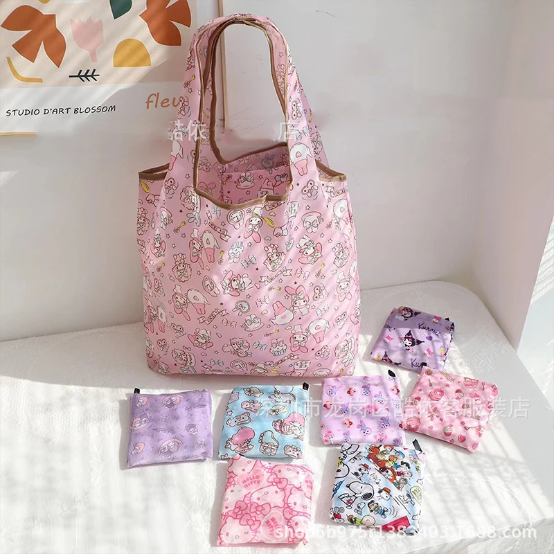 

Sanrio сумка My Melody Kuromi симпатичная мультяшная аниме Студенческая кавайная Сумка-тоут снэки Складная Экологически чистая сумка для покупок подарки для девочек