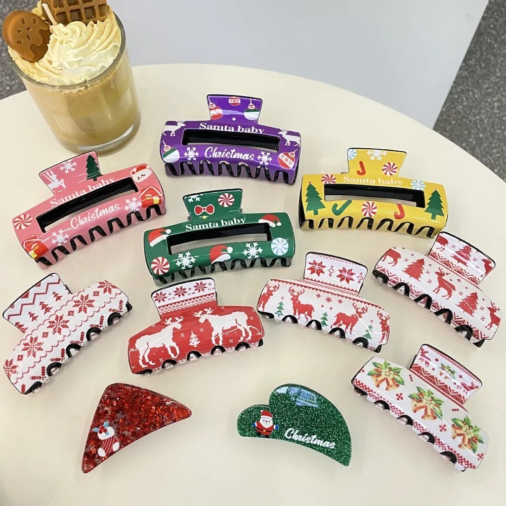 Акриловые рождественские заколки для волос, милые заколки для волос с зажимами, сменные Нескользящие квадратные заколки для волос для женщин/девочек