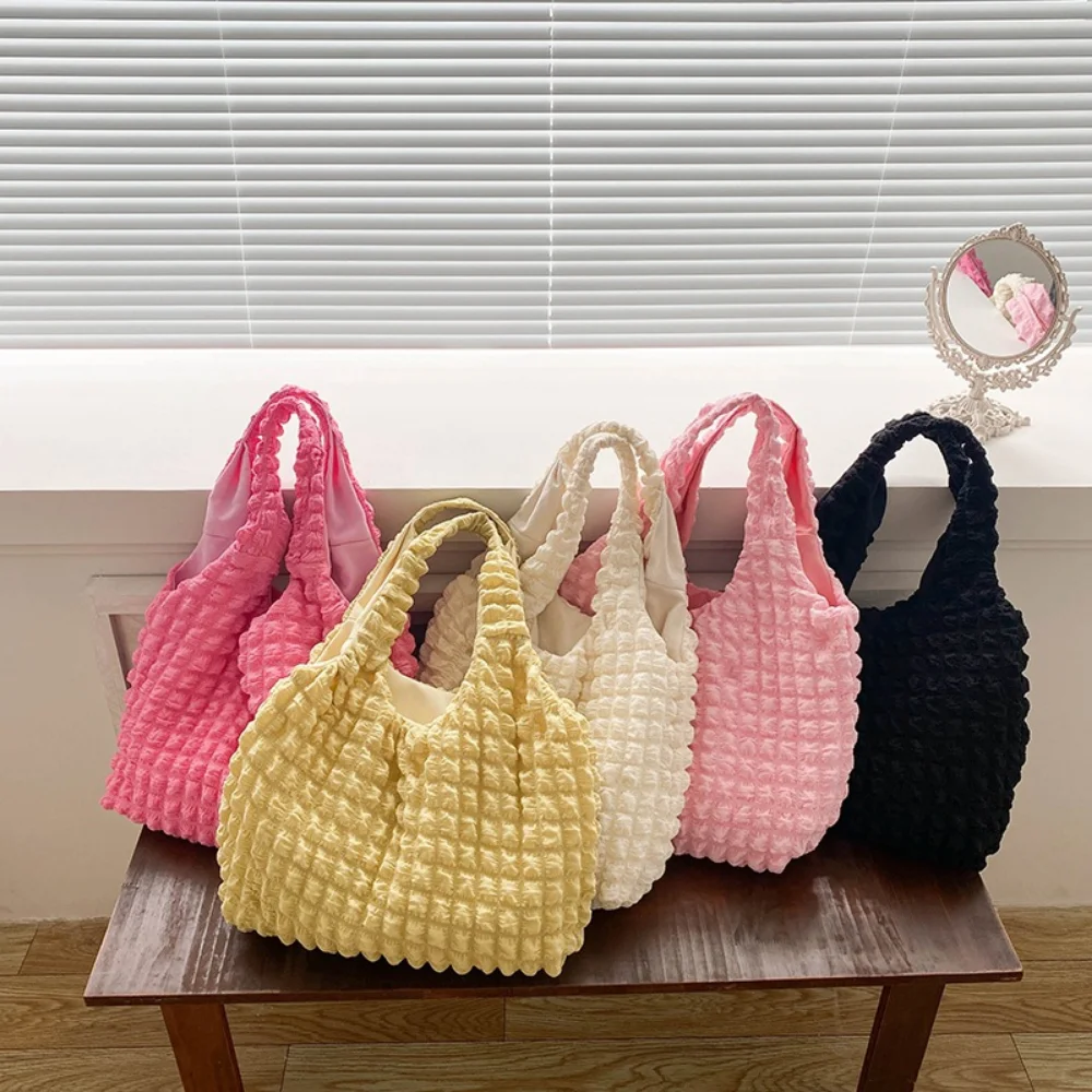 

Women Cloud Shoulder Bags Quilted Pleated Bubbles Large Capacity Female Underarm Bag Tote Shopping Bag Soft Cloth Ruched Handbag