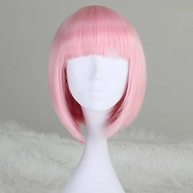 

HAIRJOY Capless Fashion Short Straight BOB Light Pink Synthetic Wig with Full Bang