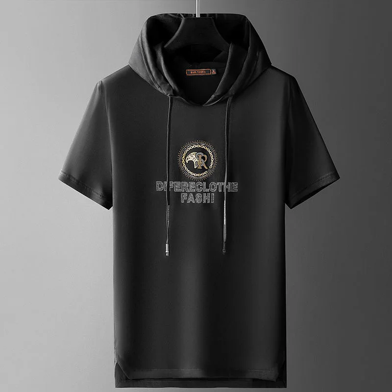 2022 summer new men's hooded short sleeve T-shirt high-end badge hot diamond top half sleeve casual men's wear
2022 summer new men's hooded short sleeve T-shirt high-end badge hot diamond top half sleeve casual men's wear