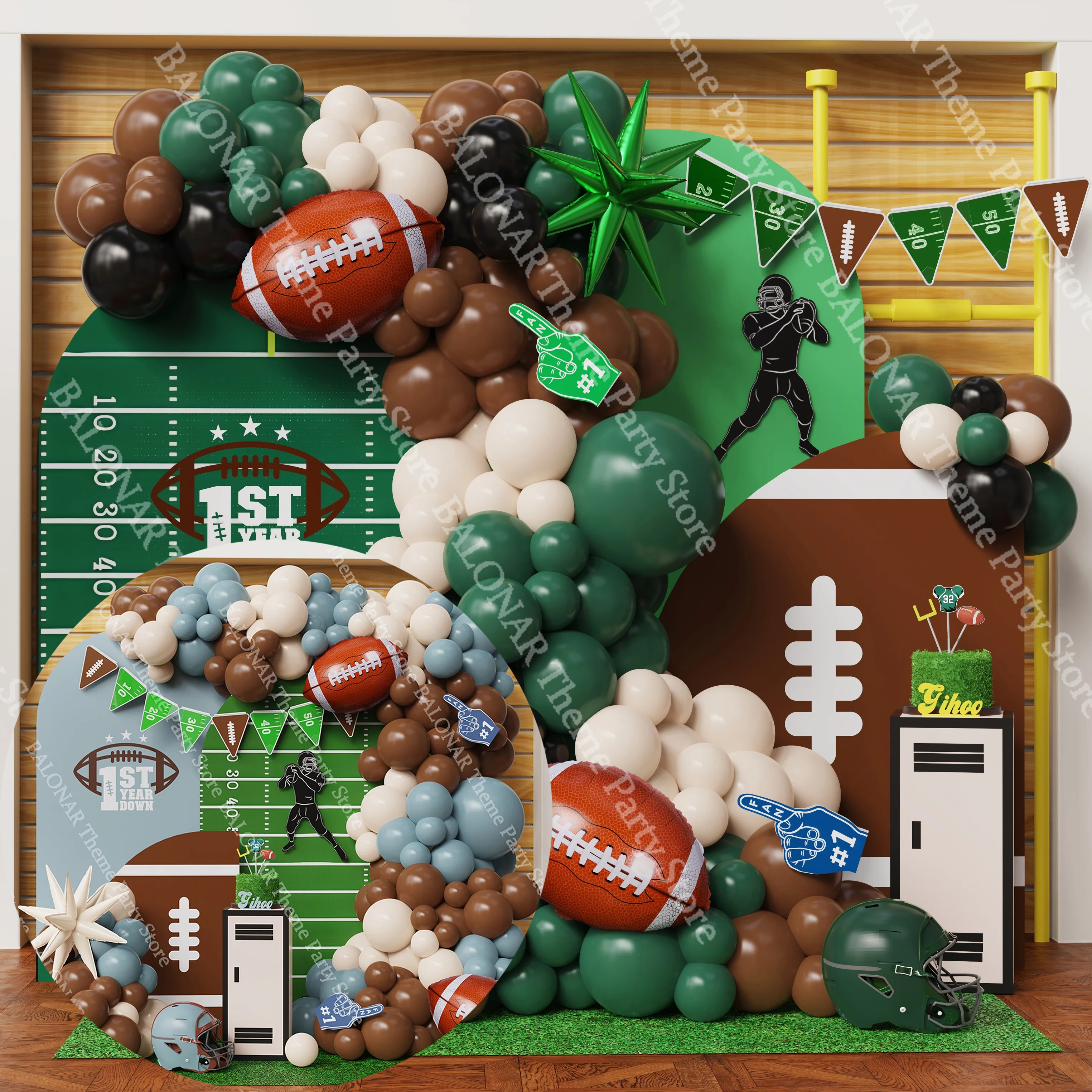 

105/118pcs Rugby Theme Blue Green Cream Explosive Star Foil Balloon Garland Football Ball Teenage Birthday Party Decoration Supp