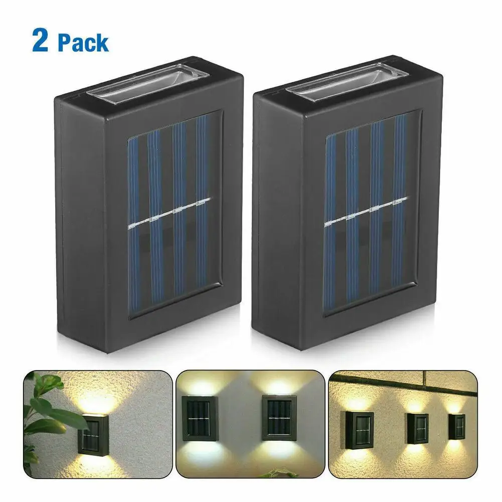 

2 LED Solar Wall Lights Solar Powered Garden Landscape Lamp For Garden Patio Pathway Stairs Step Fence Decor