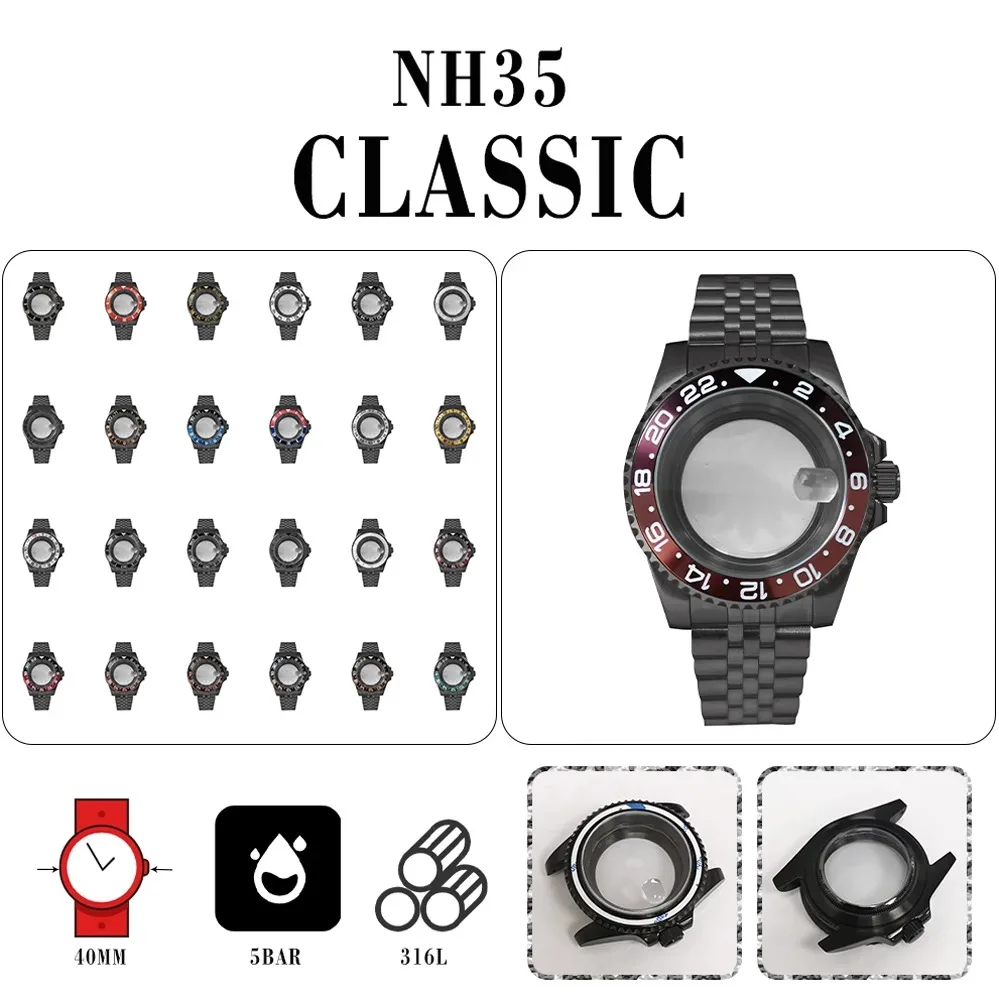 

PVD black SUB stainless steel case + 5 baht with transparent 40mm sapphire magnifying glass can be loaded with NH35/NH36