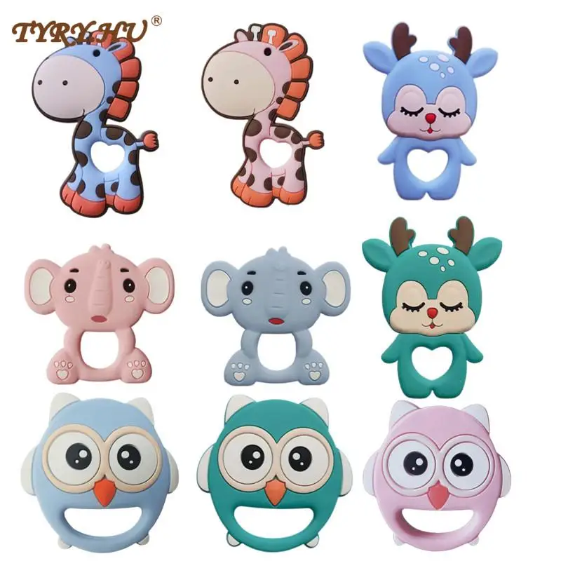 

TYRY.HU 1PC Baby Animal Silicone Teethers Elk Elephant Giraffe Baby Teething Product Accessories For Pacifier Chains BPA Free