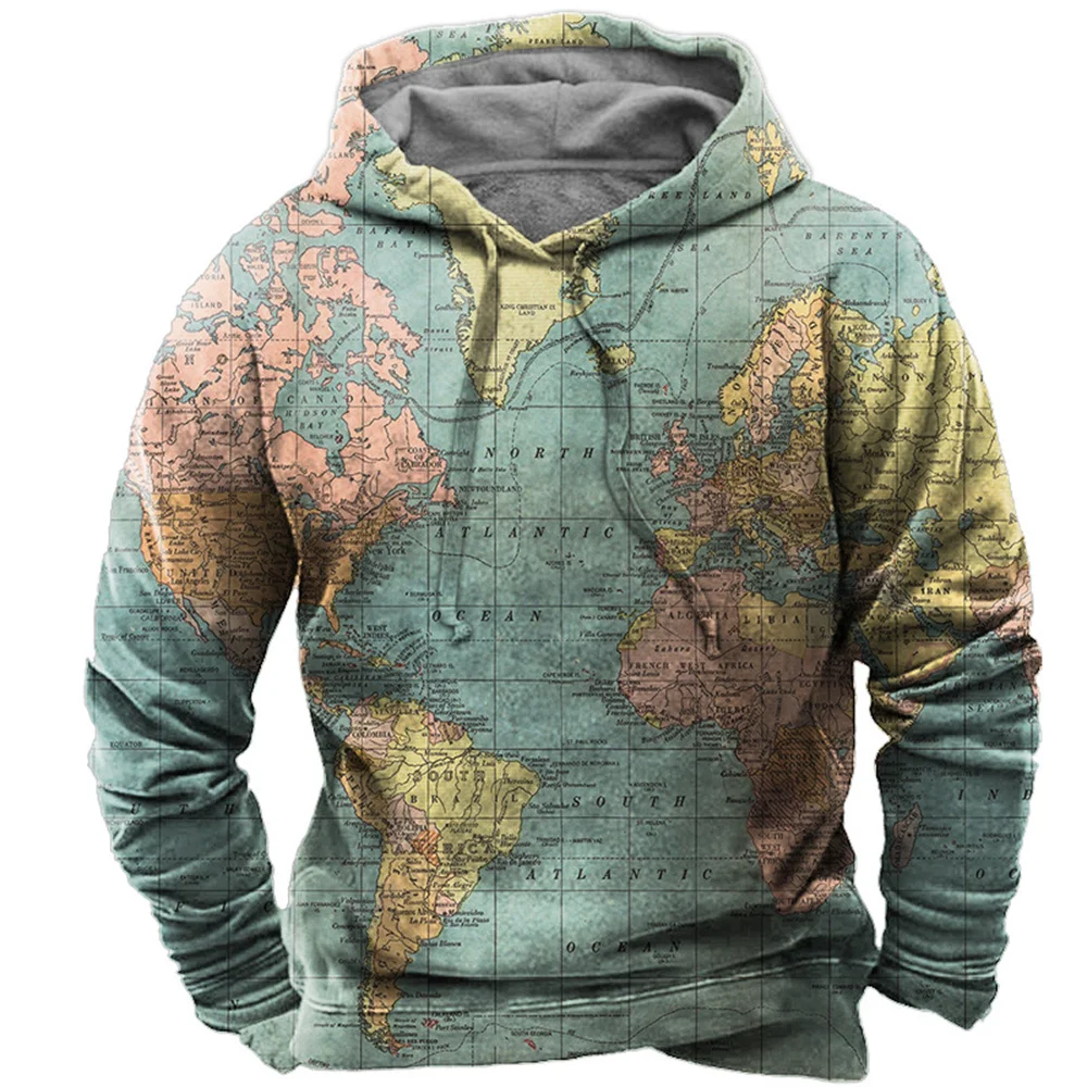 

Пуловер для мужчин и женщин, топ с принтом карты мира, худи, модная спортивная рубашка для отдыха, культуры, на осень и зиму