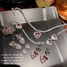 

Glitter Love Gem Necklace Designer 18K Gold Plating Grape Purple Heart-Shaped Zircon Wings Opal Necklace