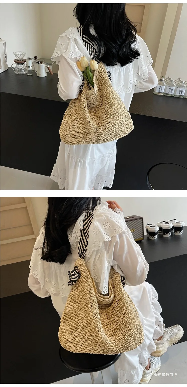Large Woven Straw Beach Bag - Spacious Summer Travel Shoulder Tote 5 S6dfa27f3769b494c96cc7d84f1602158g