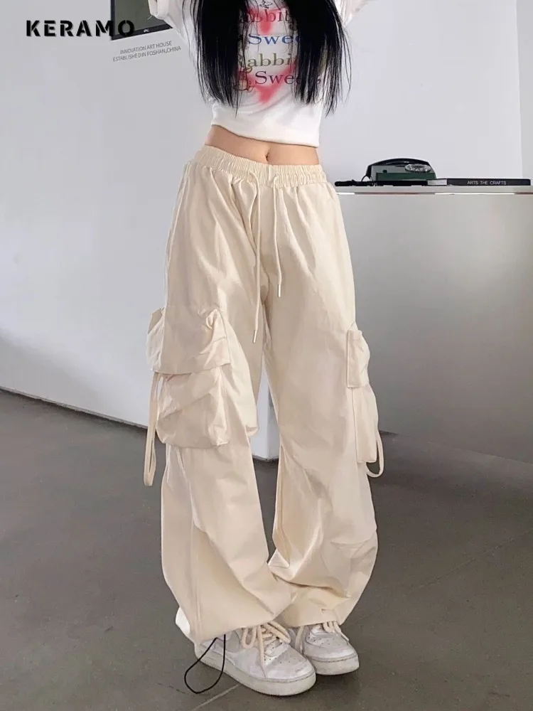 

Women's Y2K Wide Leg Elastic Waist Drawstring Baggy Cargo Pants Street Mopping Sweatpant Vintage Casual Daily Joggers Trousers