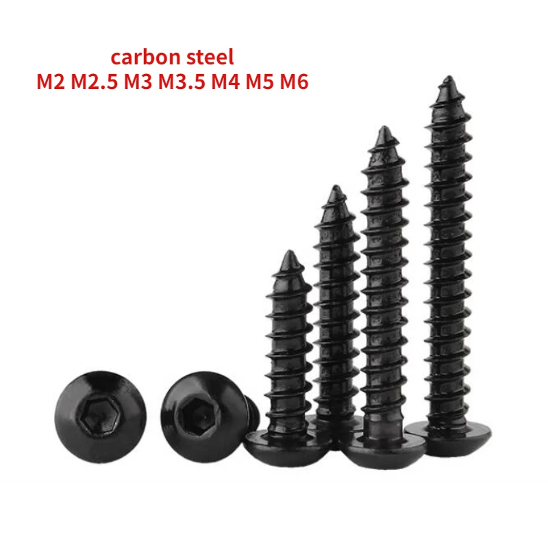 5-100pcs M2 M2.5 M3 M3.5 M4 M5 M6 Grade 8.8 Black Carbon Steel Hex Socket Screw Hexagon Button Round Head Self Tapping Screws
5-100pcs M2 M2.5 M3 M3.5 M4 M5 M6 Grade 8.8 Black Carbon Steel Hex Socket Screw Hexagon Button Round Head Self Tapping Screws