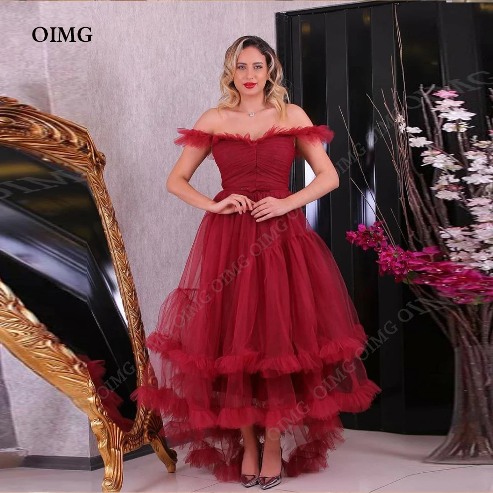 OIMG Modest Tulle Burgundy Evening Dresses Off Shoulder A Line Formal Gowns Tiered Sleeveless Prom Occasion Party Dress
OIMG Modest Tulle Burgundy Evening Dresses Off Shoulder A Line Formal Gowns Tiered Sleeveless Prom Occasion Party Dress