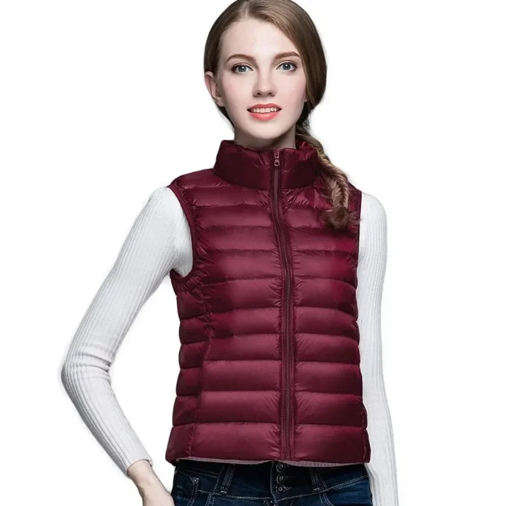 

Women's Down Jacket Vest Autumn Winter Ultralight Thin 90% White Duck Down Coat Vest Stand Collar Sleeveless Warm Puffer Jacket