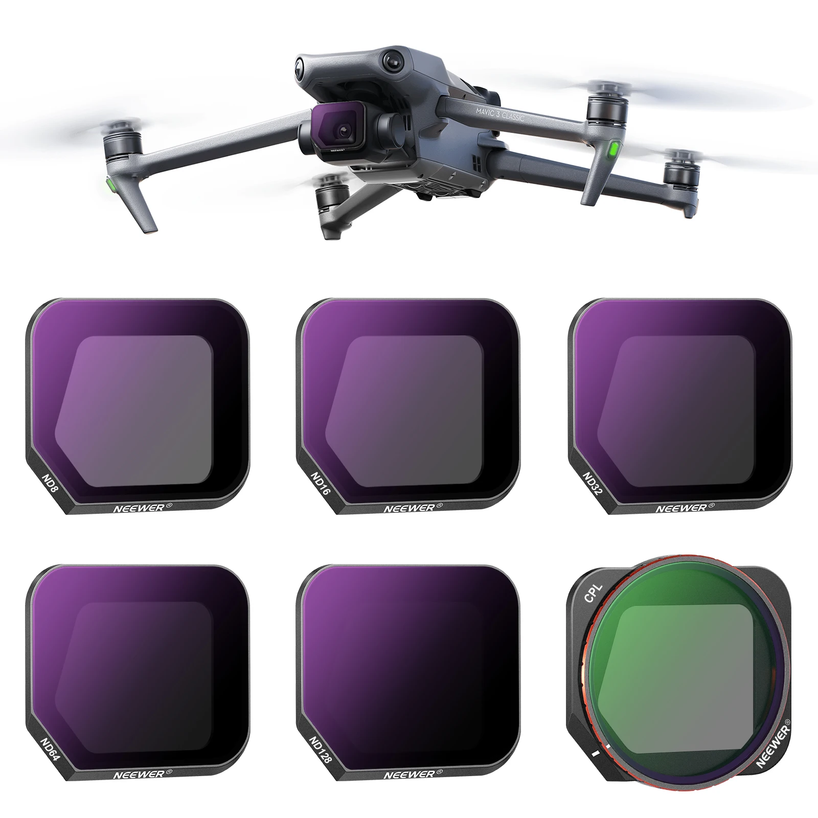 NEEWER 6 шт ND/CPL набор фильтров совместим с DJI Mavic 3 Classic, HD Оптическое стекло нейтральной плотности ND8/16/32/64/128 фильтр
NEEWER 6 шт ND/CPL набор фильтров совместим с DJI Mavic 3 Classic, HD Оптическое стекло нейтральной плотности ND8/16/32/64/128 фильтр