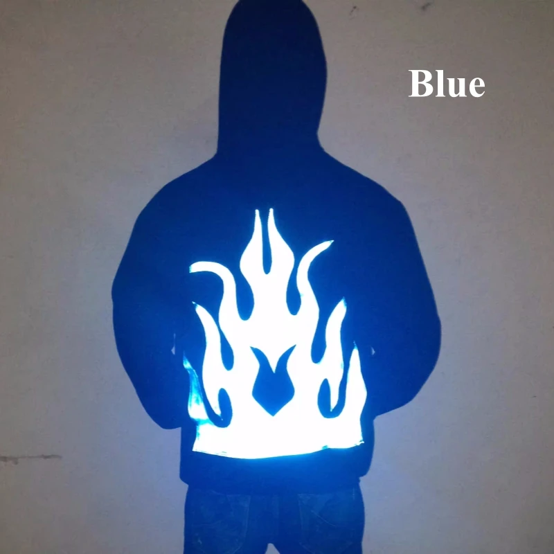 

Fashion Women Men Flame Print Casual Coat Ghost Walk Costume Reflective Hoodie Luminous Clothes Hip-hot Dance Coat Casual Top