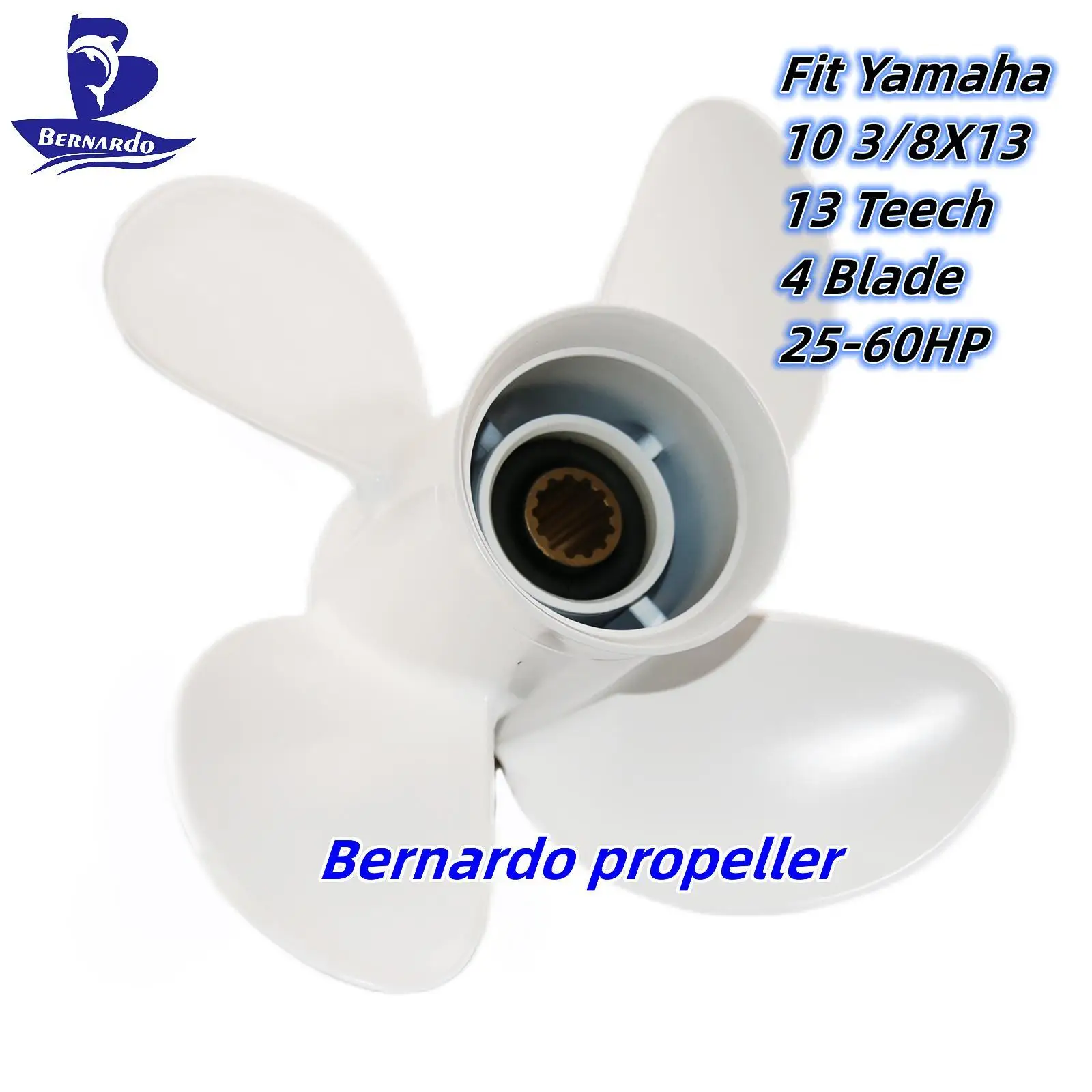 

Bernardo Boat Propeller 10 3/8X13 Fit Yamaha Outboard Engines 25 30 40 48 50 55 60 HP Aluminum Screw 4 Blades 13 Tooth Spline RH