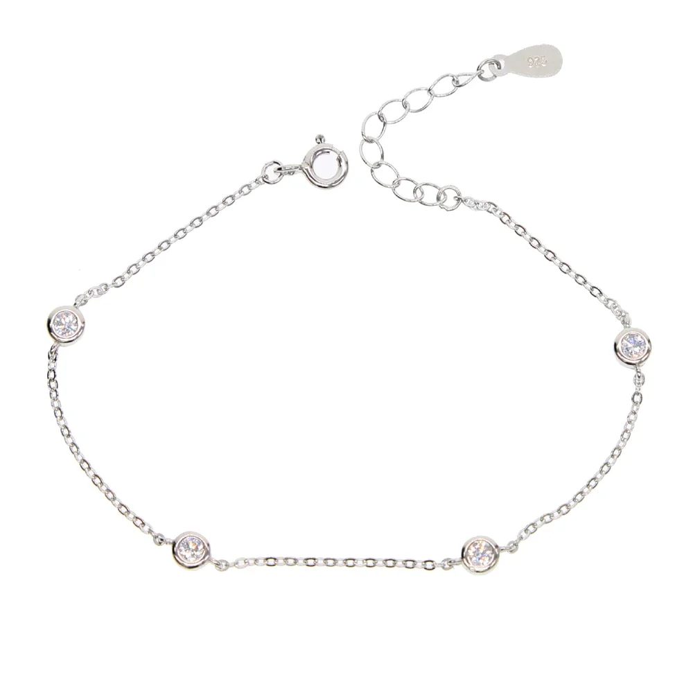 

925 sterling silver girl women jewelry 4 pcs bezel cz cubic zirconia simple delicate italy chain top quality 925 bracelet cz