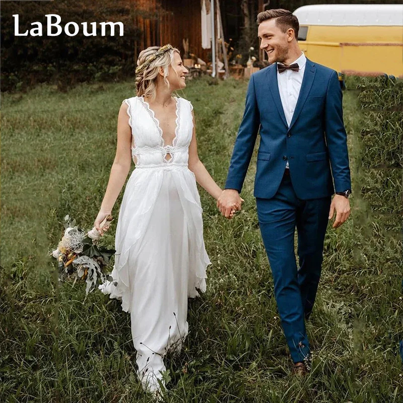 

LaBoum Wedding Dresses for Bride 2023 Applique V-neck Lace A-line Bridal Gown Vestidos De Novia فستان حفلات ال robe de mariée