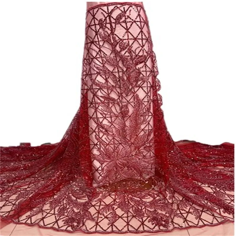 

Красная африканская кружевная ткань с блестками, роскошная фототкань, французское Тюлевое Сетчатое кружево для свадебной вечеринки, шитье FYU103