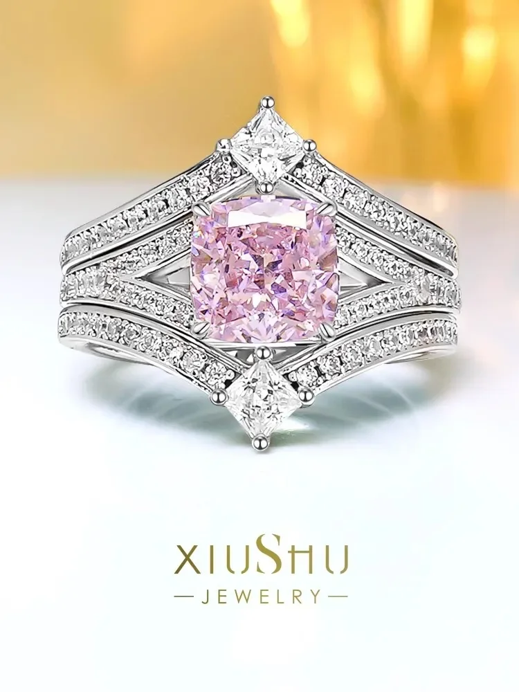 

Desire 2023 Новинка 925 Серебряное кольцо с розовыми бриллиантами инкрустированное высокоуглеродистым стильным и универсальным дизайном