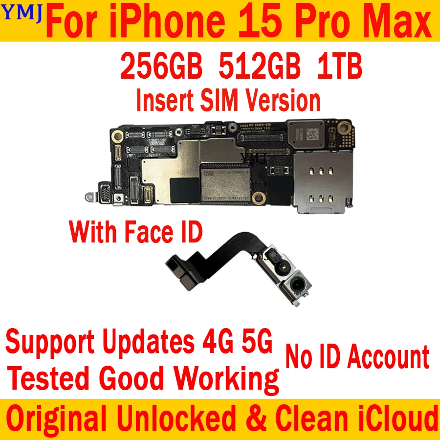 

Insert SIM Card Version For iPhone 15 Pro Max Motherboard Original Unlocked 256GB 512GB MainBoard Tested Well With Full Chips MB