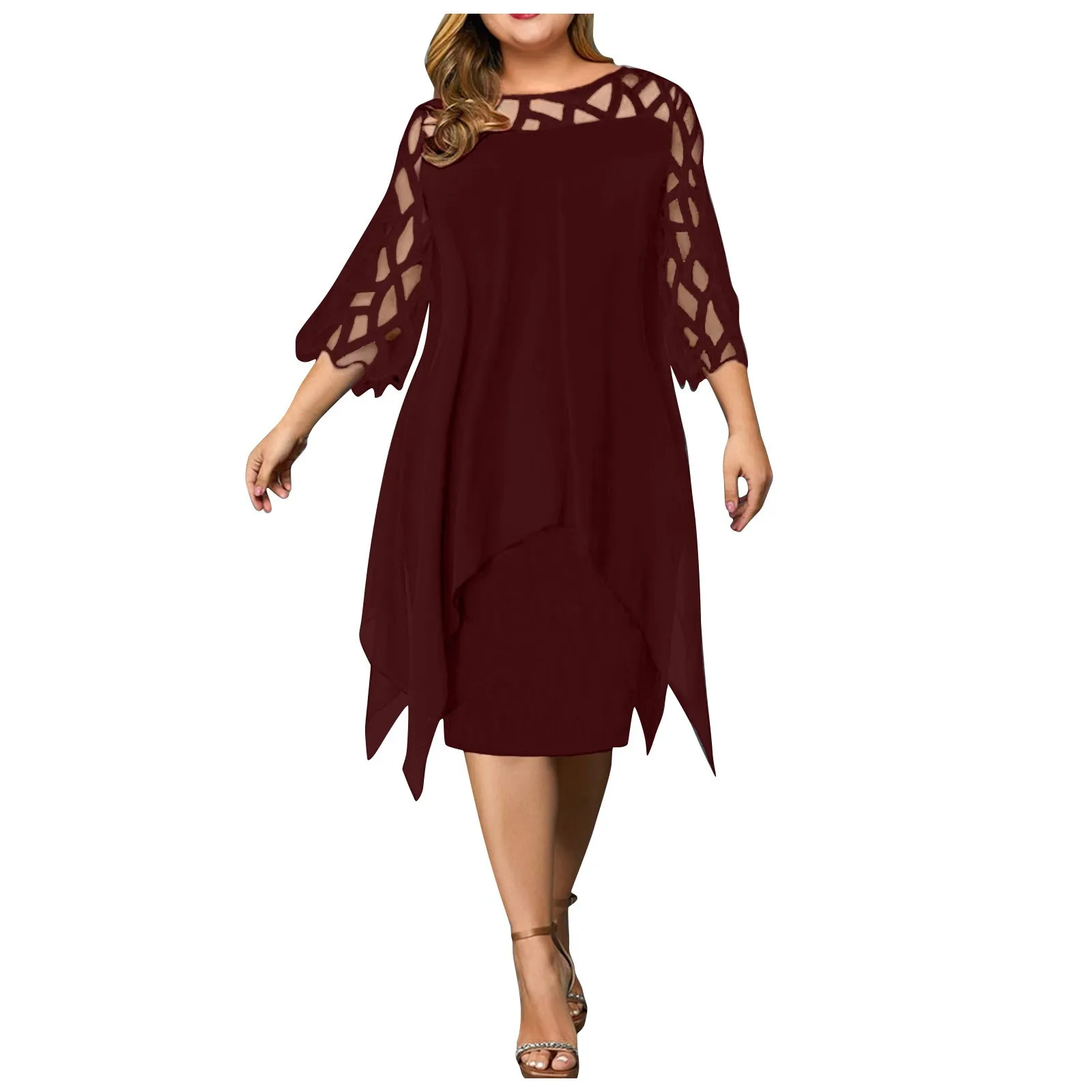 

Party Dresses Woman Elegant Casual Print Mid-Calf Dresses For Woman 2024 Round Neck 3/4 Sleeves Ladies Frocks Ropa De Mujer