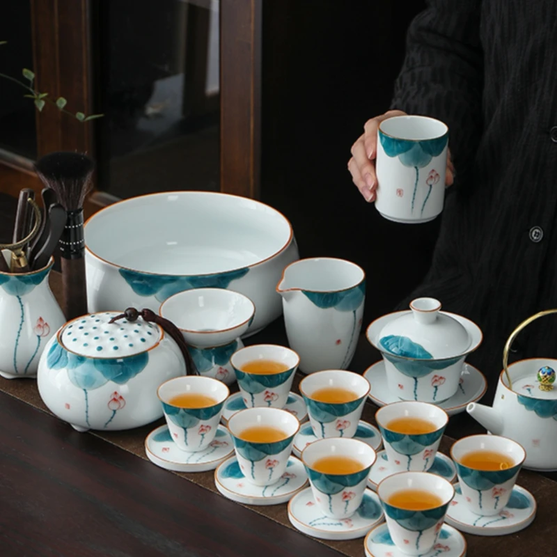 Hand-painted Lotus Rhyme Tea Set, Tea Making Ceramic Set, Household Tea Art Tool Cover, Bowl, Teapot, High Grade Simple Tea Set
Hand-painted Lotus Rhyme Tea Set, Tea Making Ceramic Set, Household Tea Art Tool Cover, Bowl, Teapot, High Grade Simple Tea Set