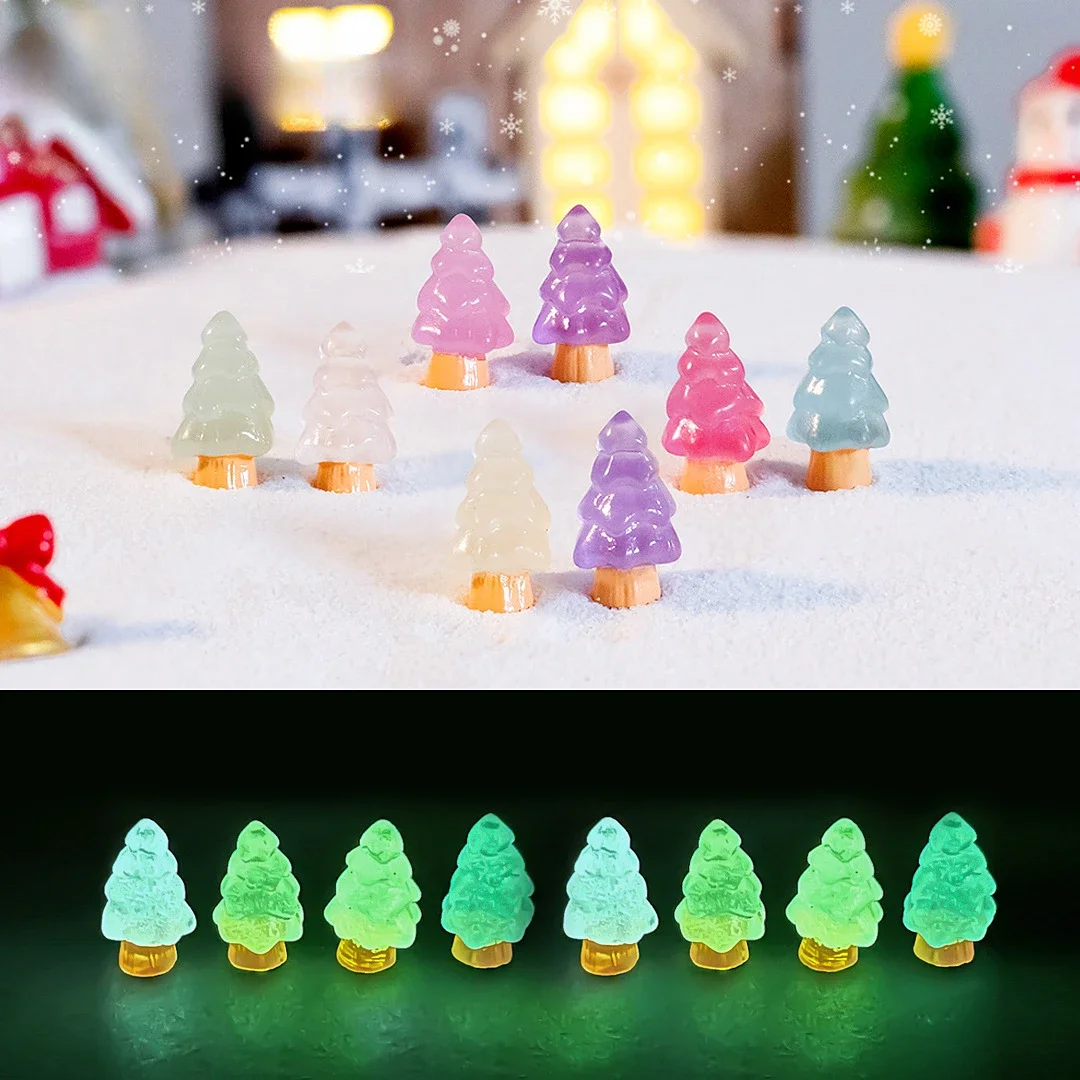 

Фигурка рождественской елки, миниатюрные украшения, аксессуары для снежного пейзажа, полимерные поделки, светящиеся маленькие украшения, кавайный Декор для комнаты