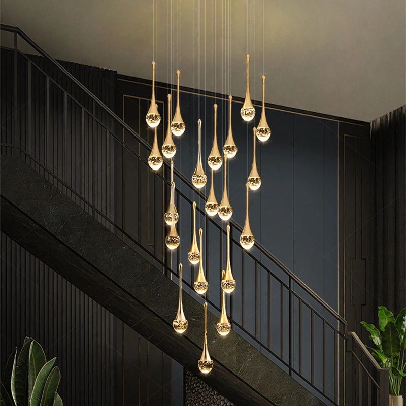 

Crystal Luxury Villa Staircase Chandelier Living Room Hanging lamp Bedroom Bedside LED light Hotel Lobby Crystal Pendant Lights