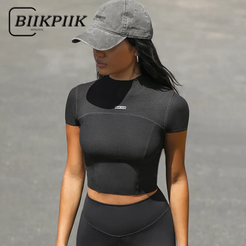 BIIKPIIK Casual All-match Women Knitted T-shirts Sporty Contrasting Half Sleeve Crop Tops Fitness Concise Basic Tees Gym Outfits
BIIKPIIK Casual All-match Women Knitted T-shirts Sporty Contrasting Half Sleeve Crop Tops Fitness Concise Basic Tees Gym Outfits