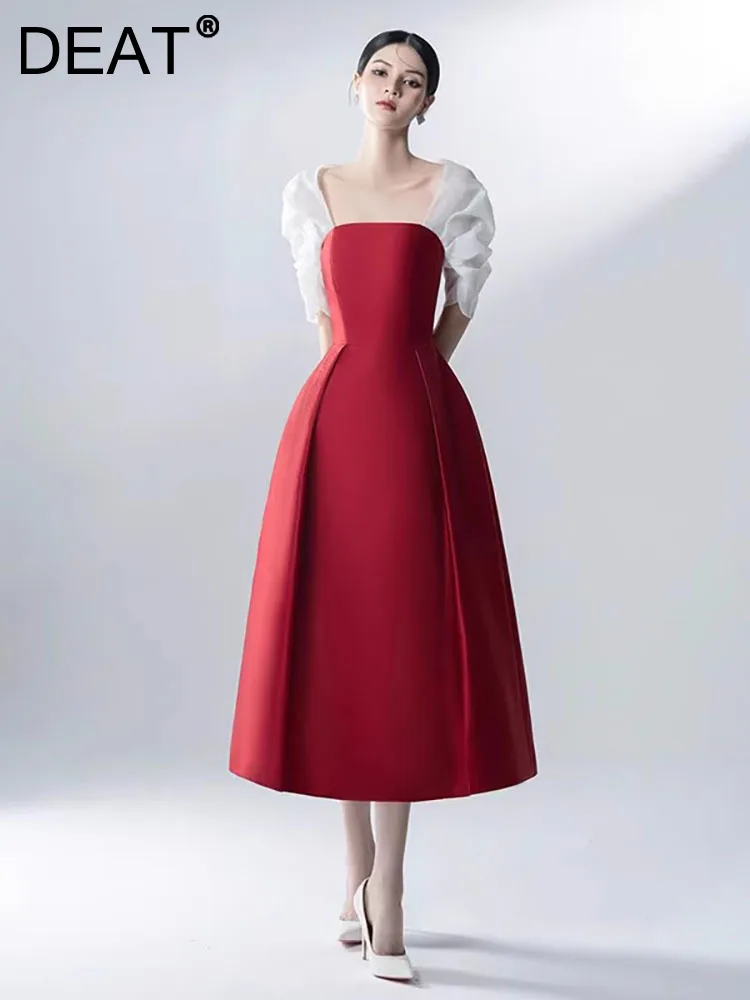 DEAT Women's Fashion Party Dress Square Color Patchwork Contrast Color High Waist Puff Sleeve Dresses Summer 2023 New 13DB3663
DEAT Women's Fashion Party Dress Square Color Patchwork Contrast Color High Waist Puff Sleeve Dresses Summer 2023 New 13DB3663