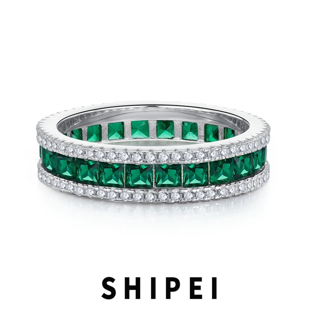 

SHIPEI Classic 925 Sterling Silver Princess Cut Emerald Sapphire Gemstone Wedding Band Fine Jewelry Ring For Women Wholesale