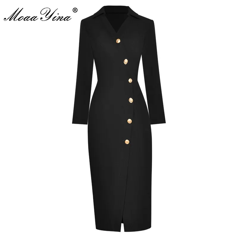MoaaYina Fashion Runway dress Summer Women Dress V Neck Long sleeve Single-breasted Slim Office Lady Black Split Dresses
MoaaYina Fashion Runway dress Summer Women Dress V Neck Long sleeve Single-breasted Slim Office Lady Black Split Dresses