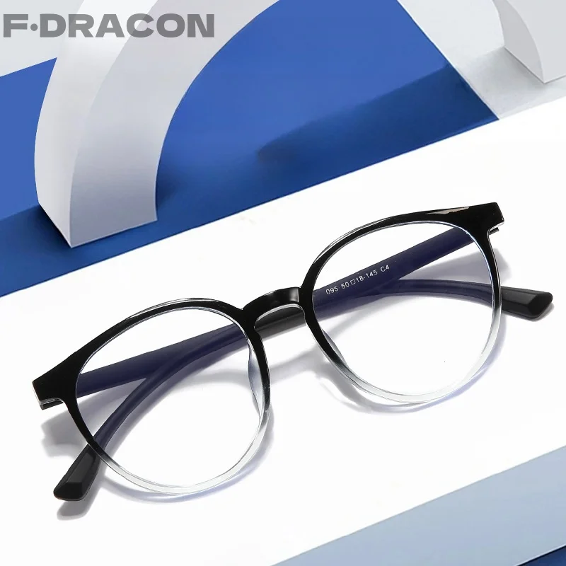 

F·DRACON Retro Round Women's Eyeglass Frame Ultra Light Fashionable Anti Blue Light Optical Prescription Glasses For Men 095