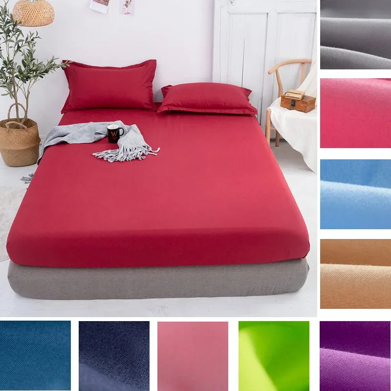 

1PCS NEW Fitted Sheet Solid Color Bed Sheets Single Double Queen Size 150cm*200cm Mattress Bed Cover (No pillowcase)