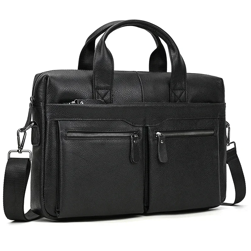 

Newsbirds New Fashion Black Briefcase For Men Male Genuine Leather Men's Laptop Bag Handbags Work Totes Korean Style