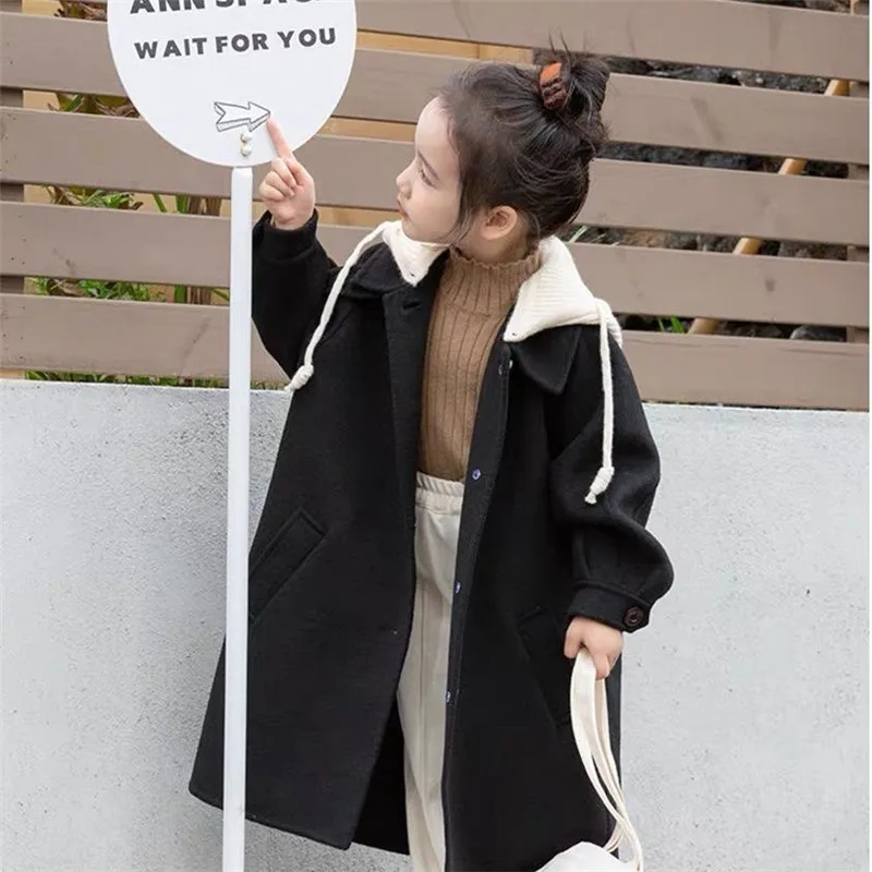 

Girls Woolen Coat Overcoat Jacket Windbreak 2023 Luxury Warm Plus Thicken Winter Cotton Tracksuit Sport Children's Clothing