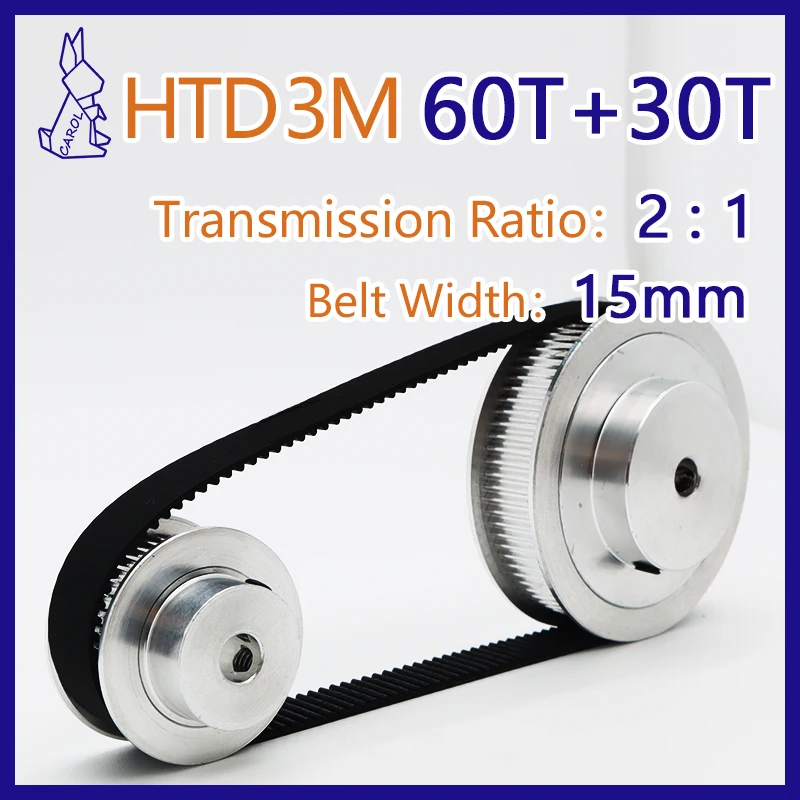 

60T 30T 60Teeth 30Teeth HTD 3M Pulleys Set Belt Width 15mm Belt Pulley Gear Kit 3M Synchronous Wheel Set HTD3M Timing Pulley Kit