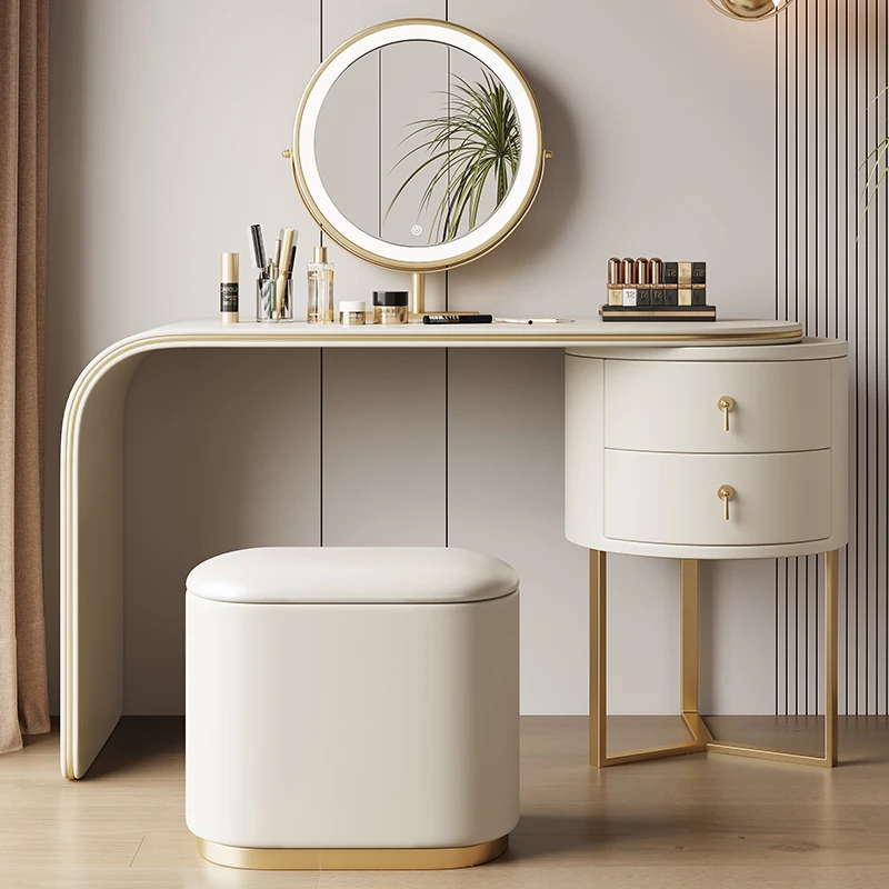 

Белый туалетный столик с выдвижными ящиками, современный зеркальный светодиодный Угловой туалетный столик в скандинавском стиле, роскошная мебель для спальни