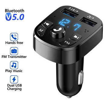 블루투스 5.0 차량용 충전기 듀얼 USB 차량용 키트 FM 송신기 오디오 MP3 플레이어 autoradio 핸즈프리 3.1A 12-24V 아이폰 삼성