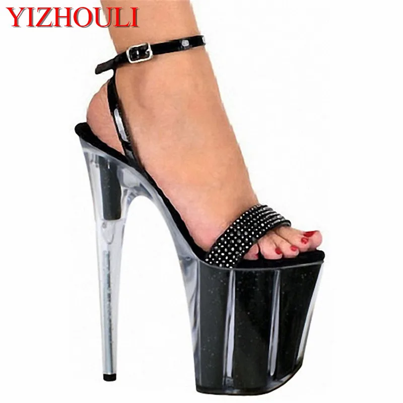 

8 inch stage heels, rhinestone strappy platform sandals, 20cm model party performance high-heeled dance shoes