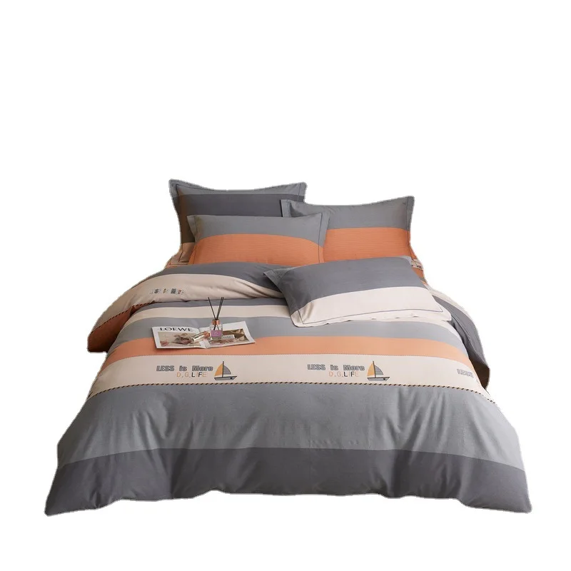 

Thickened Four Piece Set of Pure Cotton Simple Brushed Bed Sheets, Duvet Covers, All Cotton Autumn and Winter
