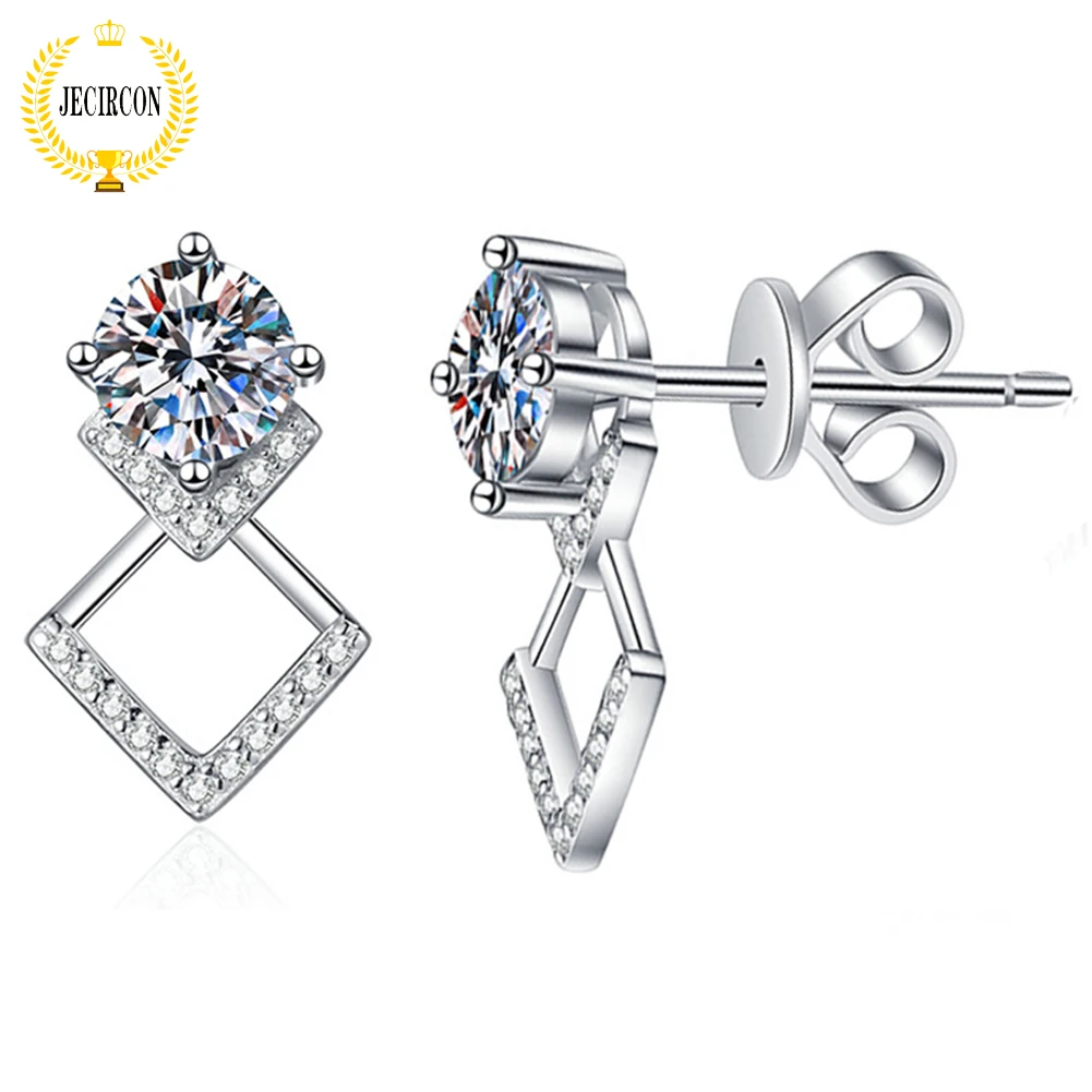 

JECIRCON European and American INS Style Moissanite Stud Earrings for Women Geometric High-end 925 Sterling Silver Jewelry 1ct