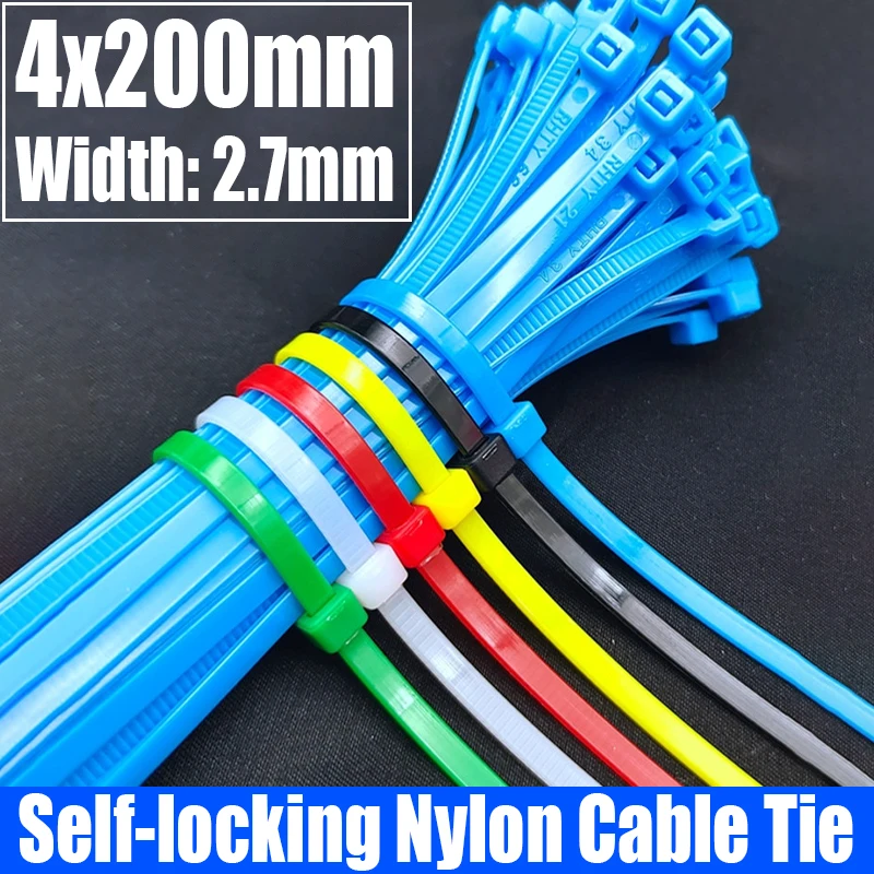 

500PCS Colored Self-locking Plastic Nylon Cable Tie Zip Wrap Strap Nylon Cable Tie Cable/Wire Cable Tie Fastening Ring 4x200mm