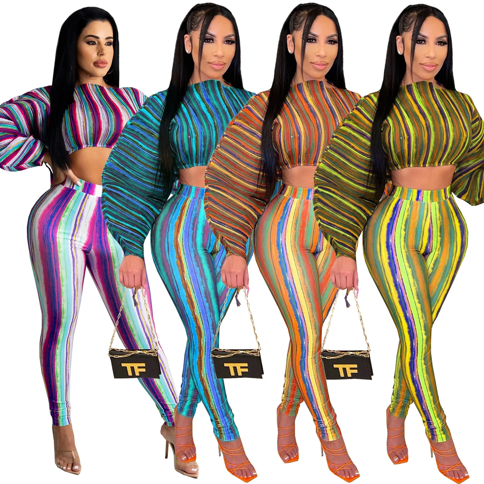 Striped Two Piece Set Women Suits Lantern Sleeve Crop Top and Pants Leggings Clubwear Birthday Outfits Matching Sets
Striped Two Piece Set Women Suits Lantern Sleeve Crop Top and Pants Leggings Clubwear Birthday Outfits Matching Sets