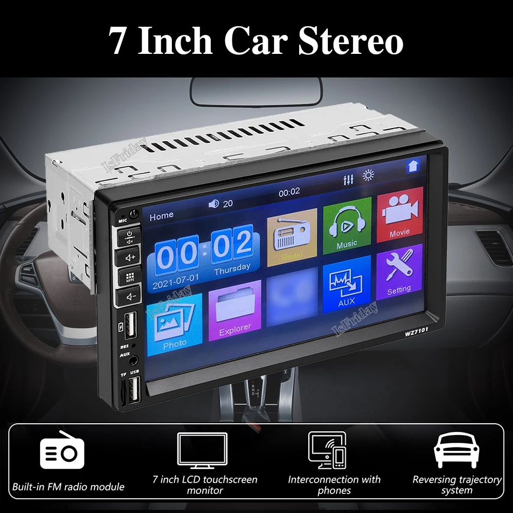 

1 Din Car Stereo 7 Inch LCD Touchscreen Monitor BT MP5 Player FM Car Radio Receiver Support TF/USB/AUX-IN Mobile Phone Link 1Din