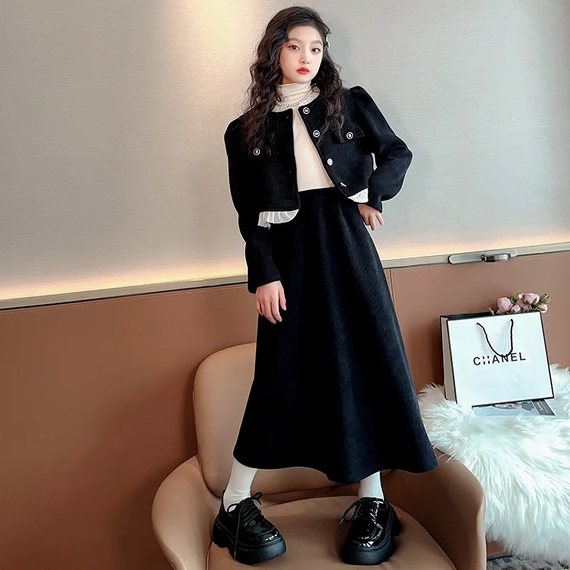 Autumn Winter Girls Clothing Set Corduroy Ruffle Jacket Skirt Two Pieces Kids Outfits Fashion Black Teenage Children Costumes
Autumn Winter Girls Clothing Set Corduroy Ruffle Jacket Skirt Two Pieces Kids Outfits Fashion Black Teenage Children Costumes