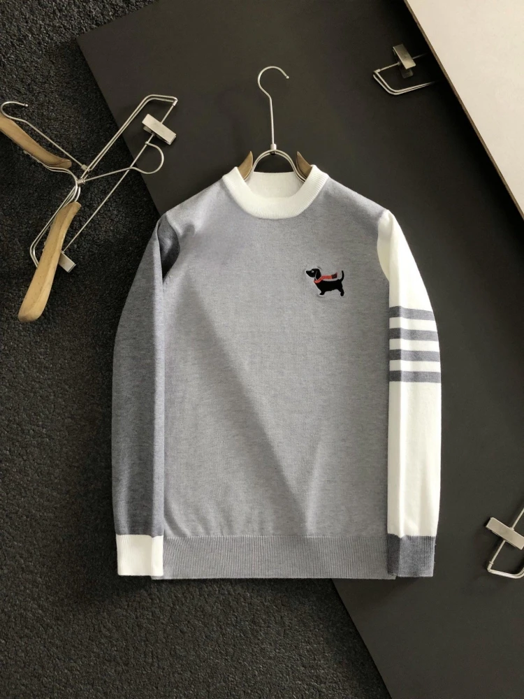 Autumn Pullover Sweater Tide Four Stripes Dog Embroidery Sweater Color Matching Long Sleeve Men's Round Neck Woolen Sweater
Autumn Pullover Sweater Tide Four Stripes Dog Embroidery Sweater Color Matching Long Sleeve Men's Round Neck Woolen Sweater