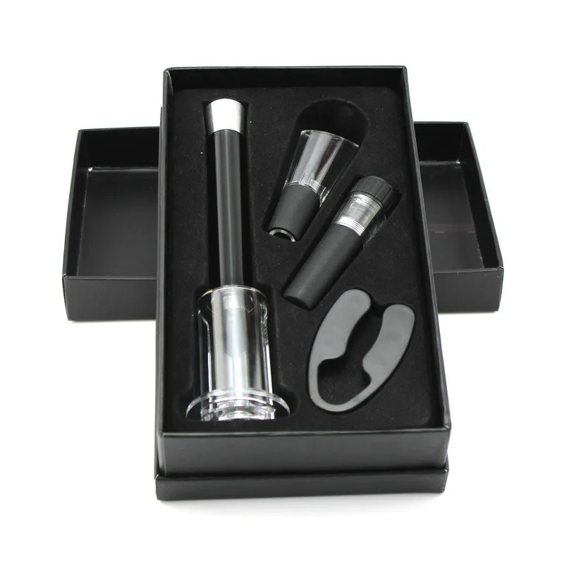 

Red Wine Bottle Opener Cork Remover Pouring Device Stopper Paper Cutter Air Pump Pressure Corkscrew Gift Box 4pcs /set