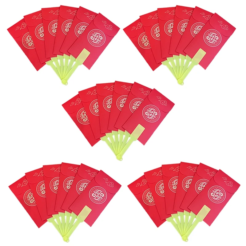 

5 шт. красные конверты, китайский веер, красный конверт, счастливая фотография, набор красных конвертов на китайский новый год, набор красных пакетов на новый год