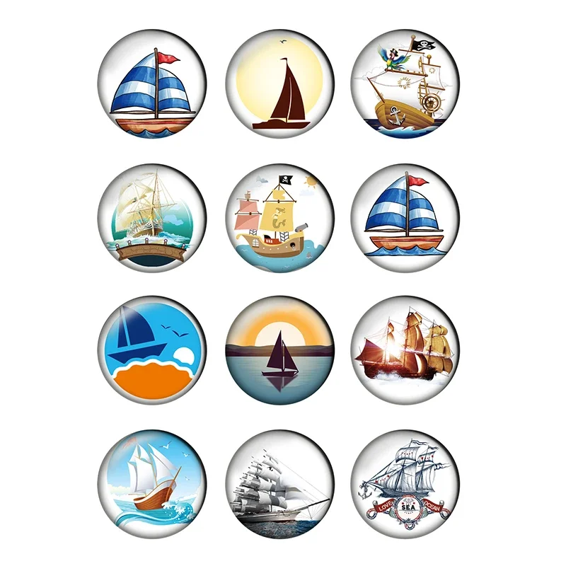 

12pcs Sailboat Round Photo Glass Cabochon 8mm 10mm 12mm 14mm 16mm 18mm 20mm 25mm Demo Flat Back DIY Jewelry Making Supplies T059